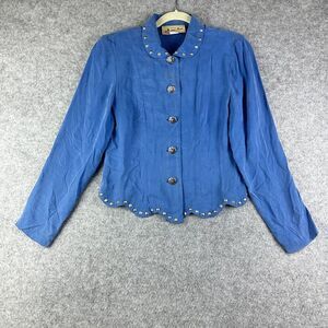 New Frontier Western Top Womens S Crop Studded Button Rodeo Cowgirl Scallop USA*